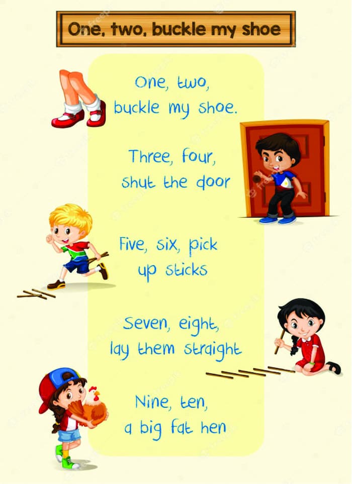 one two buckle my shoe three four shut the door, one two buckle my shoe song, one two buckle my shoe nursery rhyme, what ryhmes with one, buckle my shoe, buckle your shoe, buckle my shoe song, rhymes with buckle