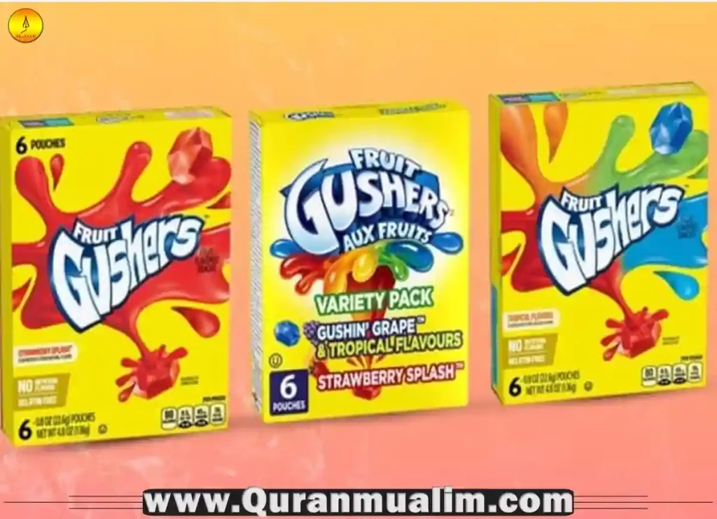 are gushers halal, are fruit gushers halal, are gushers vegan, do gushers have gelatin, fruit gushers aux fruits, are fruit gushers vegan ,do gushers have pork, aux fruits fruit gushers