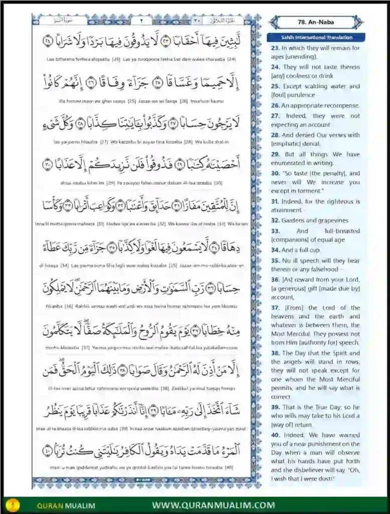 Surah Naba in English Translation PDF Download, Quran Juz, Quran Surahs, Surah Naba, Surah PDF, Surahs in English