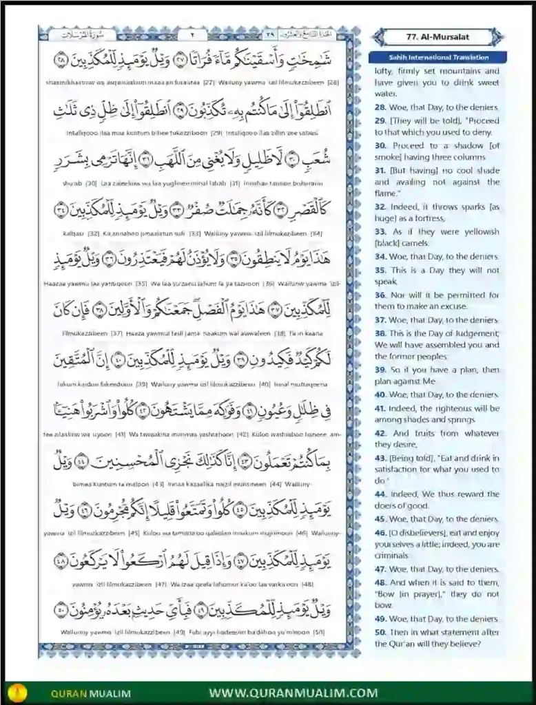 Surah Al Mursalat Transliteration PDF Download, Quran Juz, Quran Surahs, Surah PDF, Surahs in English