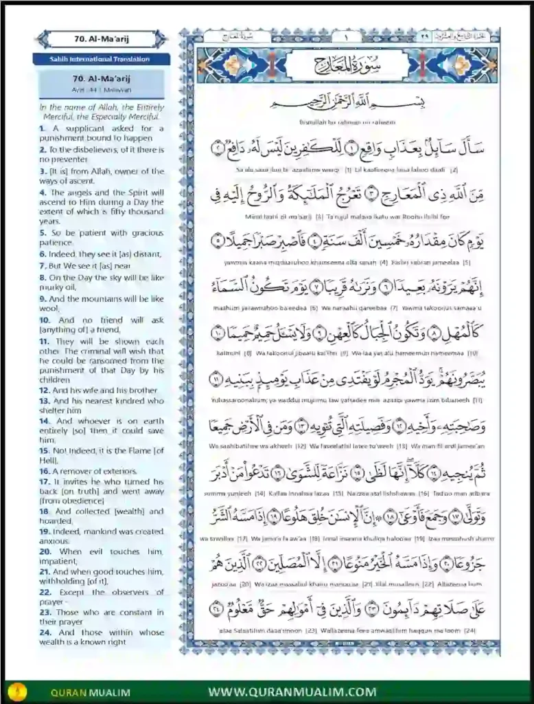 Surah Al-Ma'arij in English PDF Free Download, Quran Juz, Quran Surahs, Surah PDF, Surahs in English