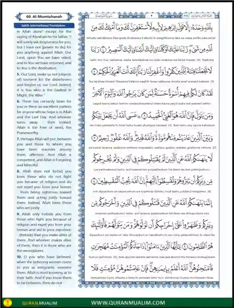 Surah Al Mumtahanah in English PDF Free Download, Quran Juz, Quran Surahs, Surah PDF, Surahs in English