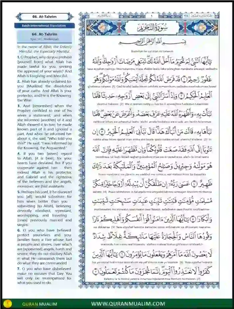 Surah At Tahrim in English PDF Free Download, Quran Juz, Quran Surahs, Surah PDF, Surahs in English
