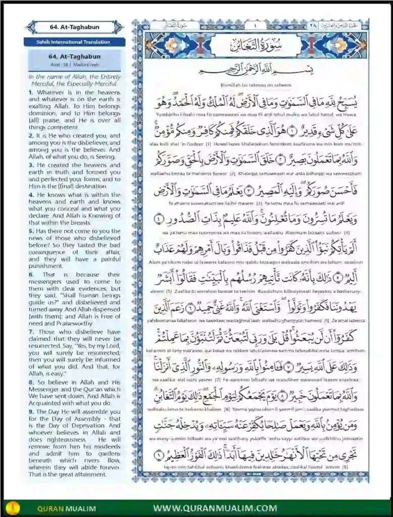 Surah Taghabun in English PDF Free Download, Quran Juz, Quran Surahs, Surah PDF, Surahs in English