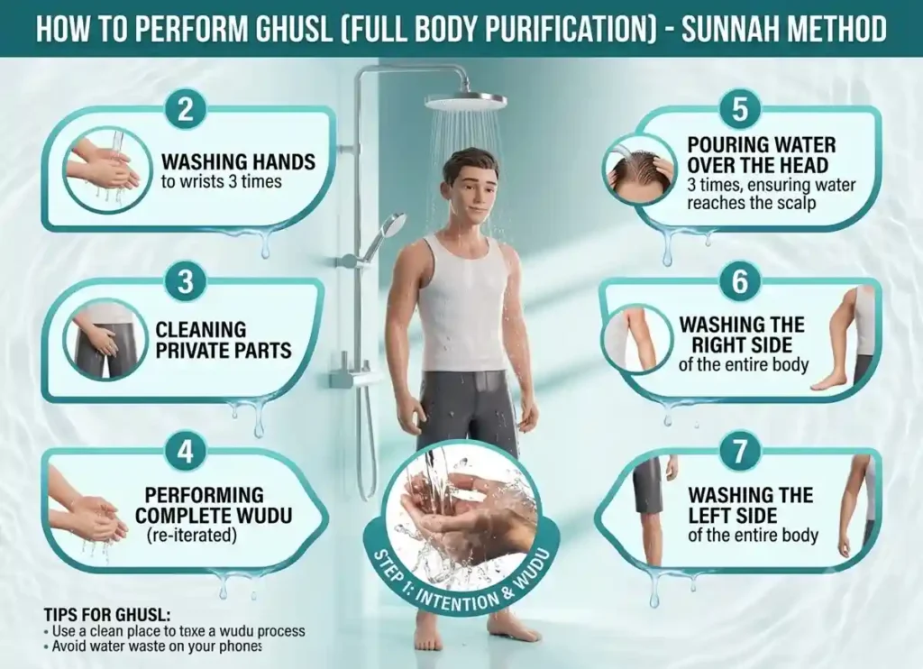 How To Do Ghusl: A Simple Step-by-Step Guide, Islam, Islamic Creed, Islamic Law, Quran, Sunnah, Ghusl