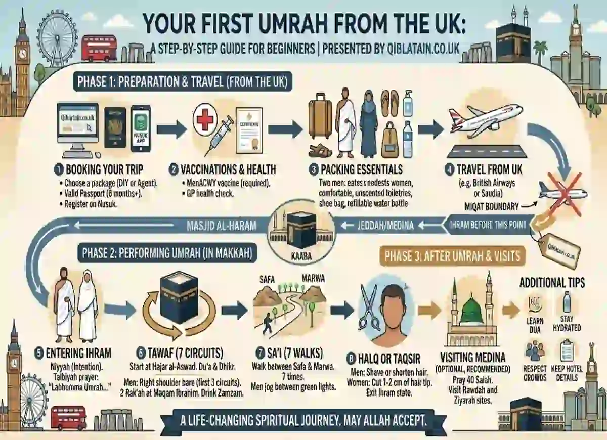 Your First Umrah from the UK: A Step-by-Step Beginner's Guide, Al-Masjid, Beliefs, Faith, Holy Land, Masjid Al Haram, Mecca, Pillar of Islam, Umrah Guide
